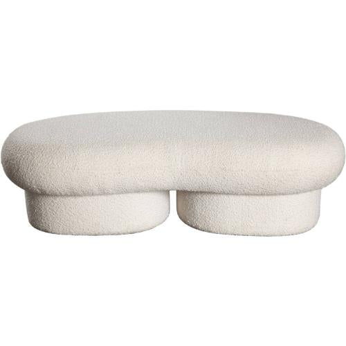 Wave Curved Accent Bench in Ivory Boucle Fabric