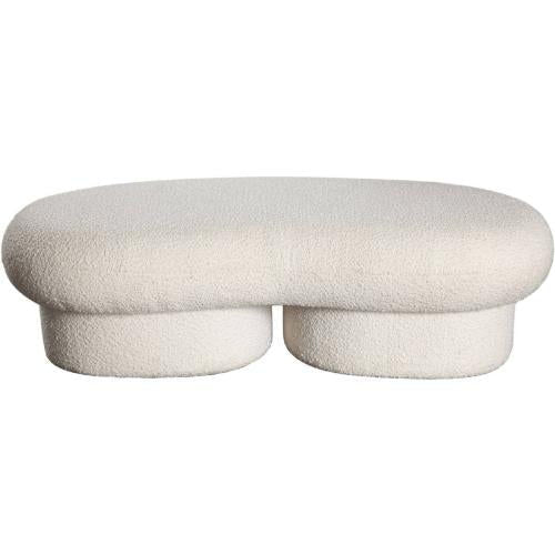 Wave Curved Accent Bench in Ivory Boucle Fabric