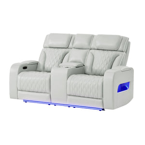 Julian - Power Console Reclining Loveseat, LED & Speaker - Silver
