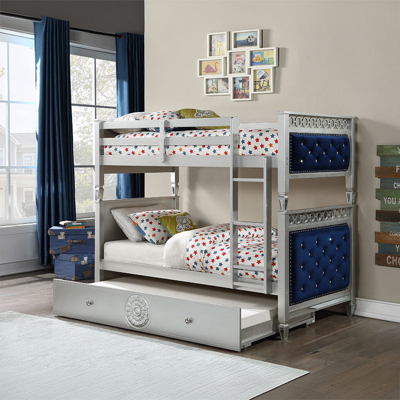 Varian - Twin Over Twin Bunk Bed - Blue Velvet & Silver