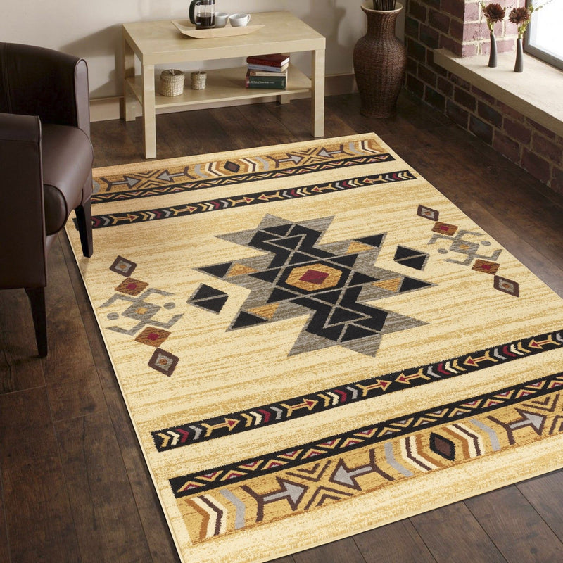 Tribes - 5'3" X 7'3" Southwest Area Rug Polypropylene - Cream - R&R Furniture Gallery (Fountain Valley, CA)