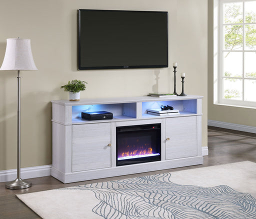 Terra - TV Stand Console With Fireplace - White Walnut - R&R Furniture Gallery (Fountain Valley, CA)
