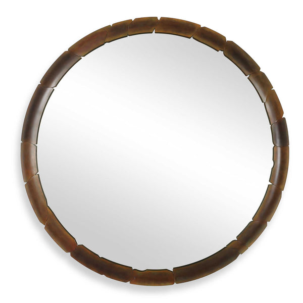 Auger - Amber Glass Round Mirror - Bronze