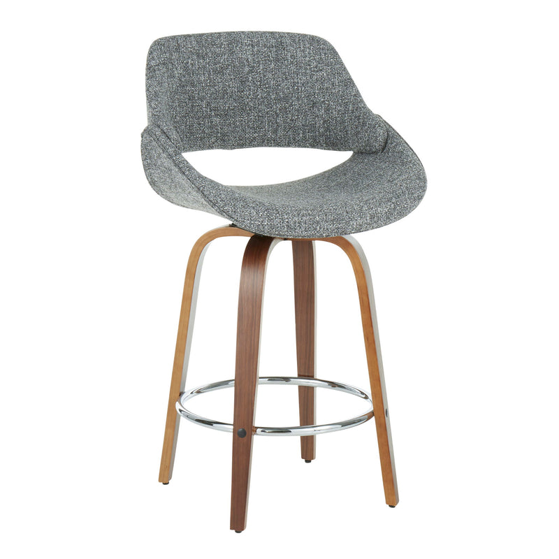 Set of two Lumi Source Fabrico Mid Century Modern counter stools with wooden legs and upholstered seats.
