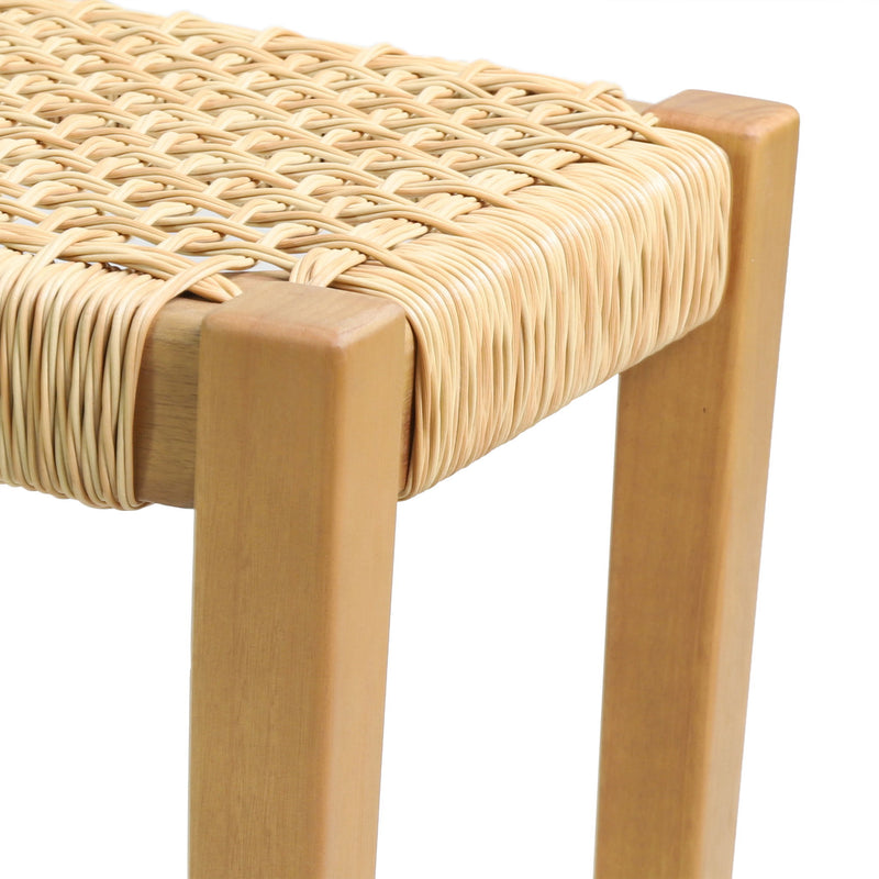 Noble House Angie outdoor bench with acacia wood frame and faux rattan seating, featuring teak finish and sturdy design.