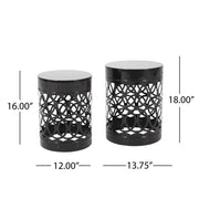 Set of two Noble House Delight powder-coated iron end tables with sleek, modern design and black finish.