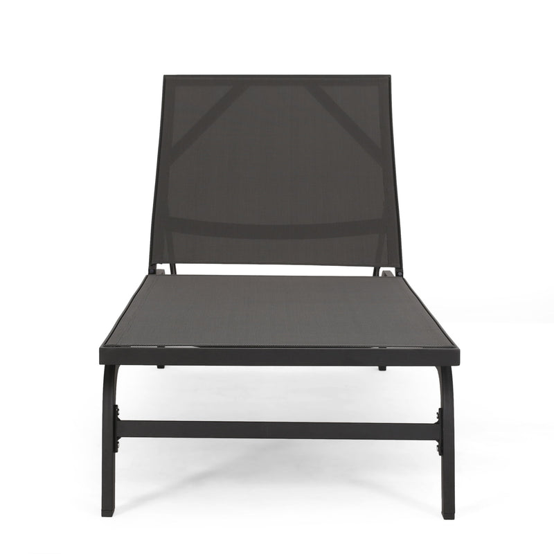 Noble House Finn outdoor chaise lounge with sleek design and cushioned seat for relaxing in the garden or patio.