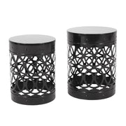 Set of two Noble House Delight powder-coated iron end tables with sleek design and black finish, perfect for living room decor.