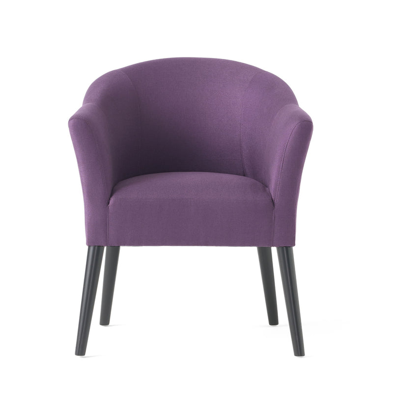 Noble House fabric arm chair with wooden legs and cushioned plum seat, stylish and comfortable for living room decor.