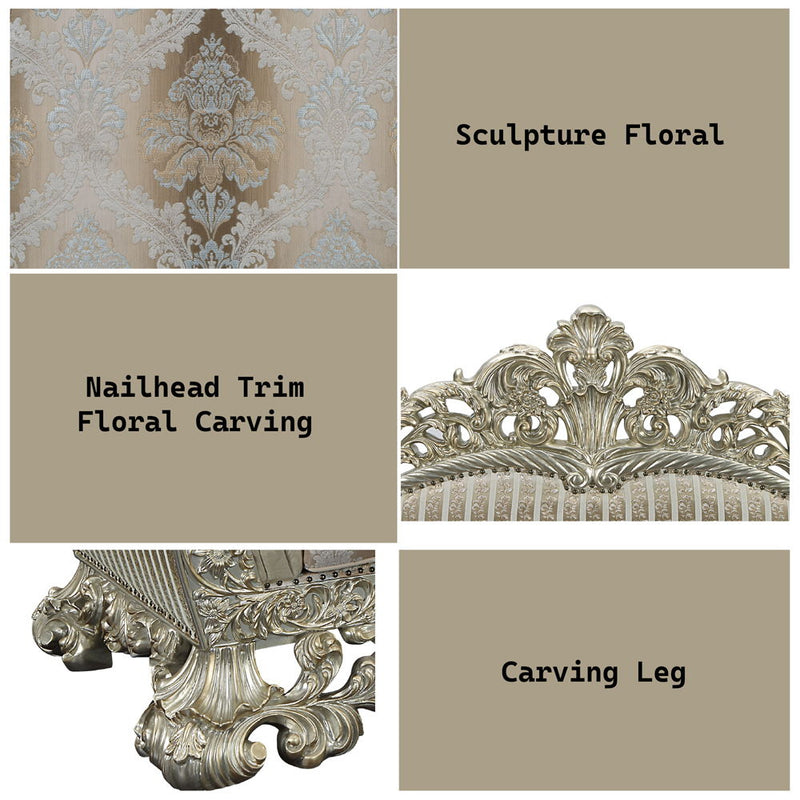 Sorina - Loveseat With 5 Pillows - Velvet, Fabric & Antique Gold - R&R Furniture Gallery (Fountain Valley, CA)