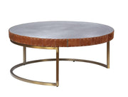 Tamas - 16" Coffee Table - Aluminum & Cocoa Top Grain Leather - R&R Furniture Gallery (Fountain Valley, CA)