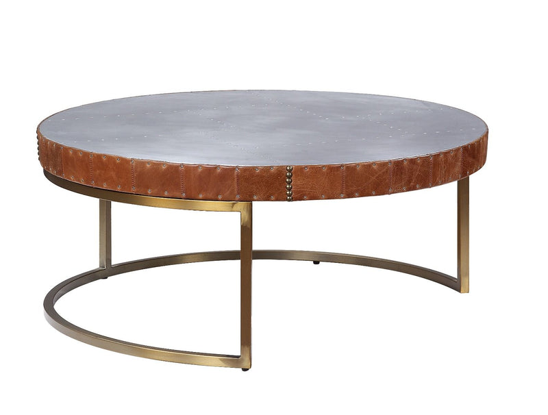 Tamas - 16" Coffee Table - Aluminum & Cocoa Top Grain Leather - R&R Furniture Gallery (Fountain Valley, CA)