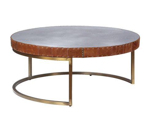 Tamas - 16" Coffee Table - Aluminum & Cocoa Top Grain Leather - R&R Furniture Gallery (Fountain Valley, CA)