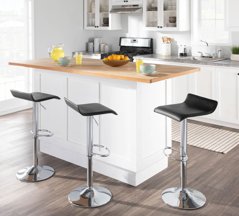 Set of two Lumi Source Ale contemporary adjustable barstools with wooden seats and metal frames, perfect for modern kitchen or bar area.