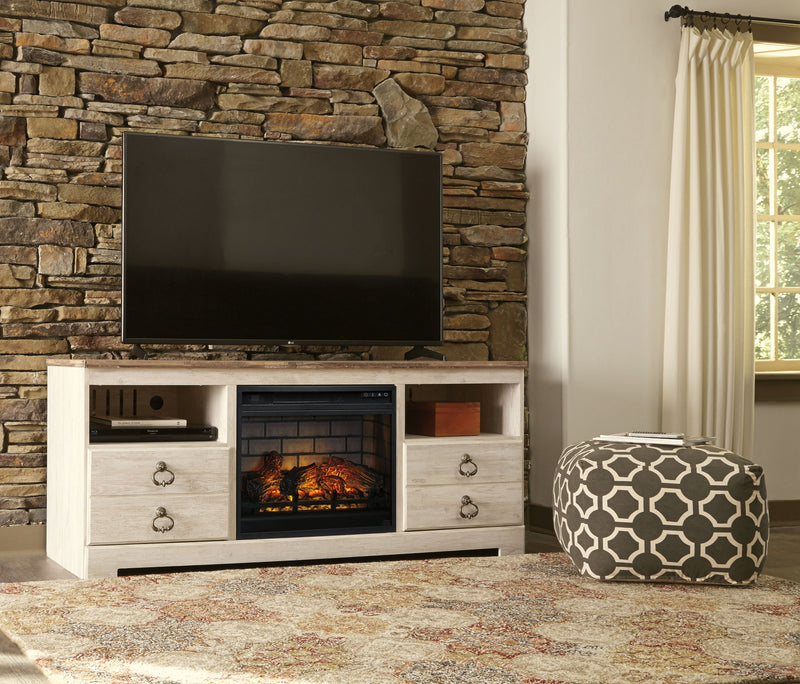 Willowton - TV Stand With Fireplace Option - R&R Furniture Gallery (Fountain Valley, CA)