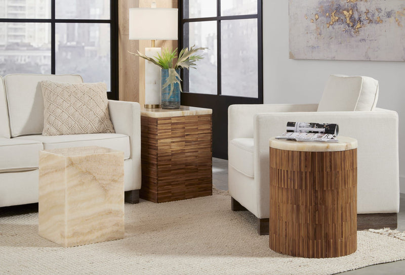 One Stone Wood Tile End Table in Onyx and Solid Teak