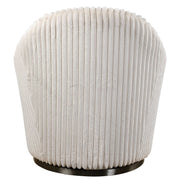 Uttermost Crue fabric swivel chair with plush cushioning and modern design, shown in a neutral fabric upholstery.