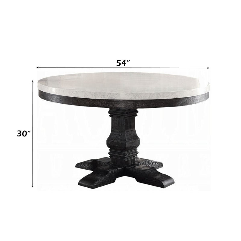 Nolan - Round Dining Table - White Marble Top & Salvage Dark Oak - R&R Furniture Gallery (Fountain Valley, CA)