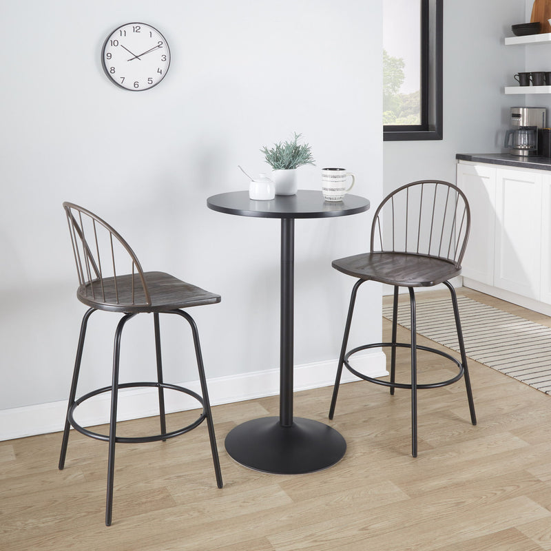 Set of two Lumi Source Riley Claire farmhouse counter stools with swivel and round footrest, featuring fixed height and stylish design.