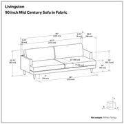 Livingston upholstered stationary sofa by Simpli-Home with plush fabric and cushioned armrests in a cozy living room setting.