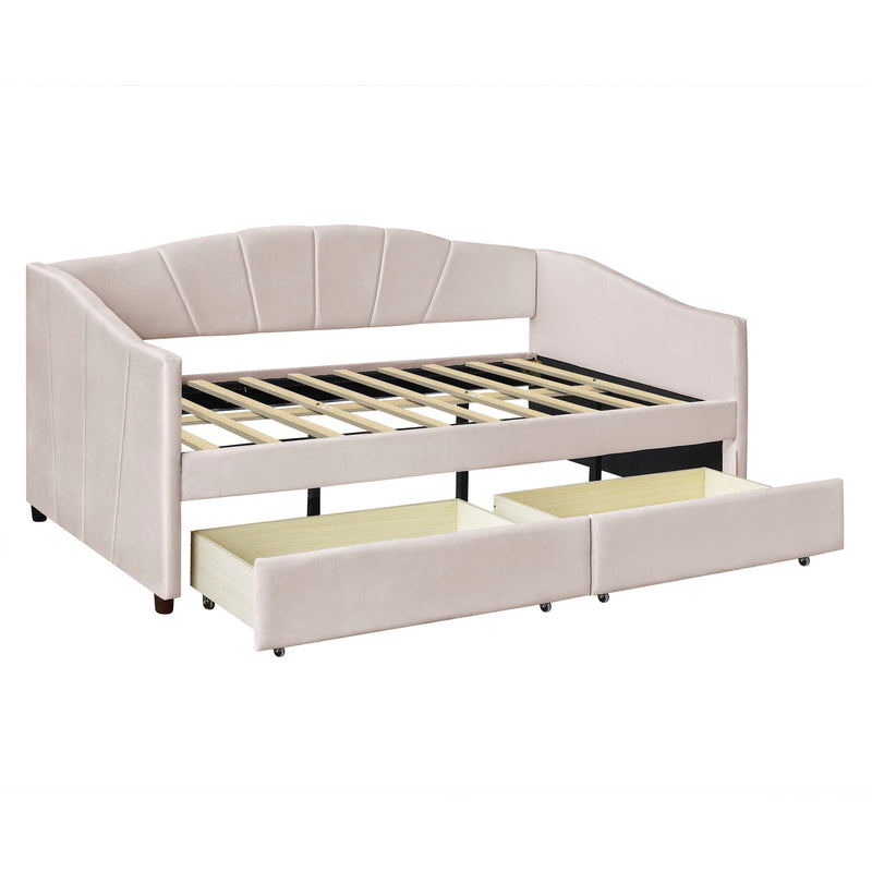 Upholstered Daybed With Two Drawers And Wood Slat - R&R Furniture Gallery (Fountain Valley, CA)