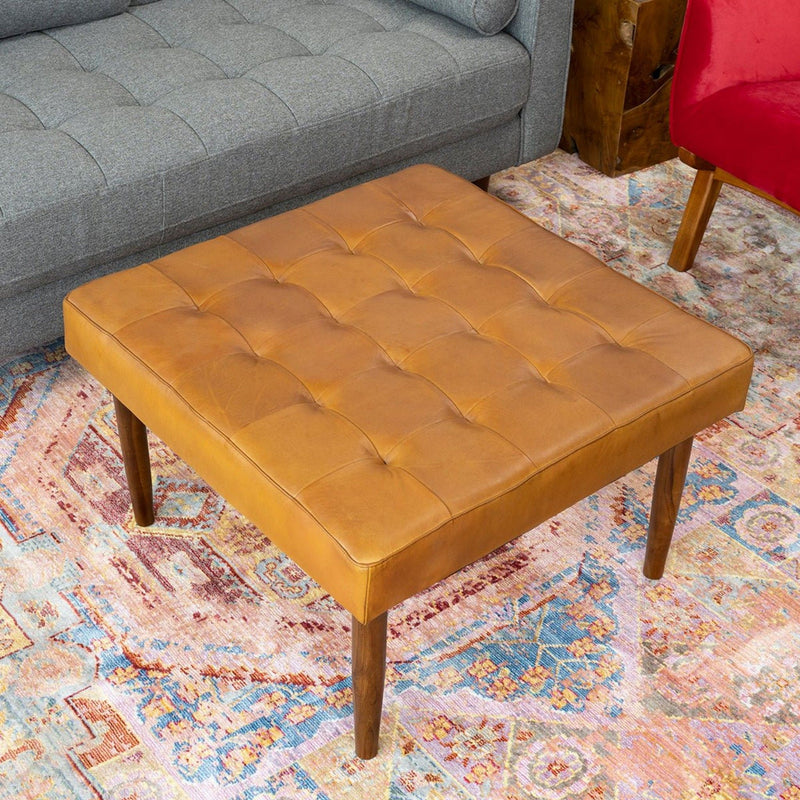 Mark - Tufted Square Genuine Upholstered Ottoman - R&R Furniture Gallery (Fountain Valley, CA)