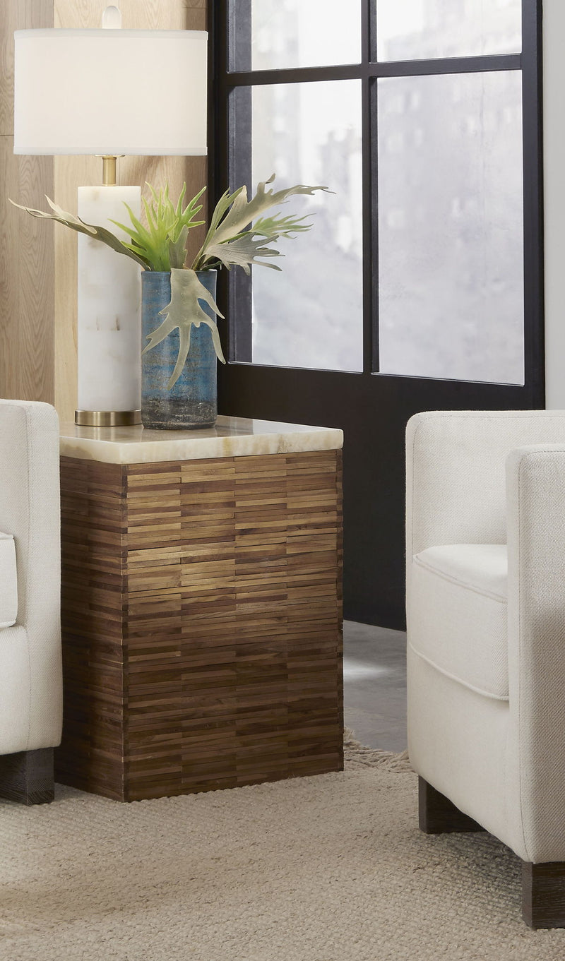 One Stone Wood Tile End Table in Onyx and Solid Teak