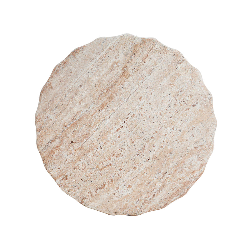 Outdoor / Indoor Lightweight Concrete Side Table, Cylinder Travertine Finish Accent Table - Beige - R&R Furniture Gallery (Fountain Valley, CA)