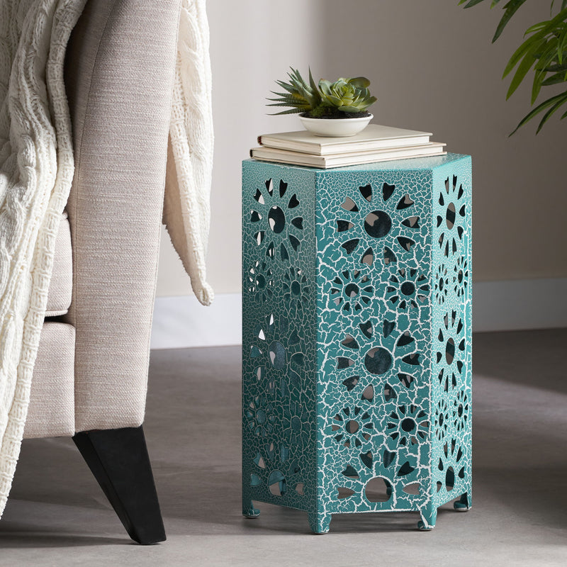 Noble House Eliana side table with wooden top and sleek metal legs, modern design for living room or bedroom decor.