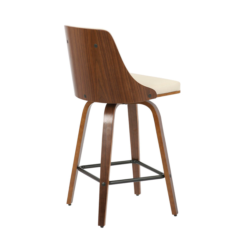 Set of two Lumi Source Gianna mid-century modern counter stools with wooden legs and upholstered seats.