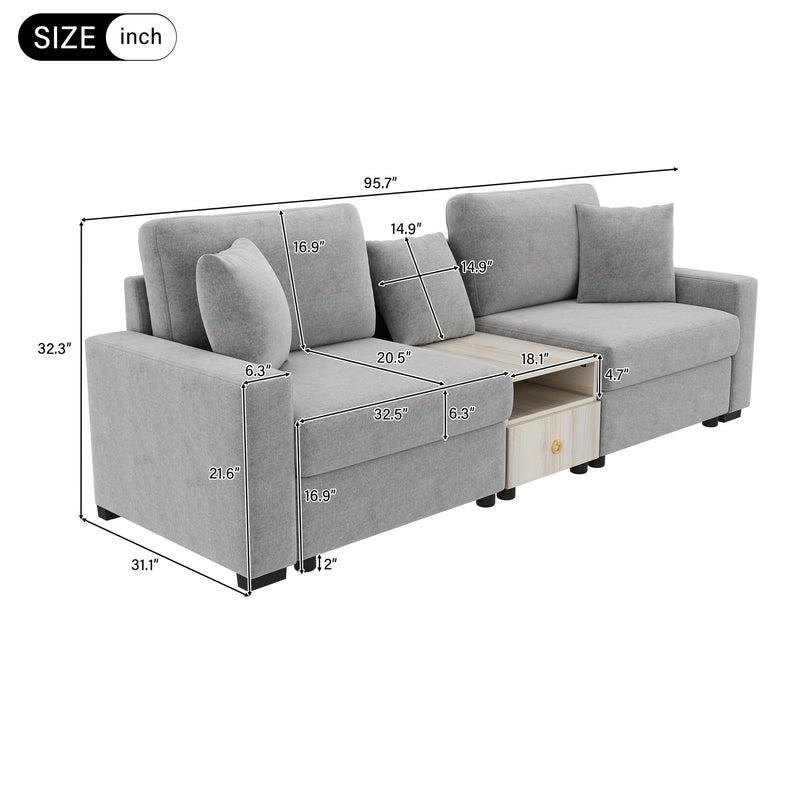 Noble House modular sofa couch with storage armrest and center console, stationary sectional with plush cushions and modern design.