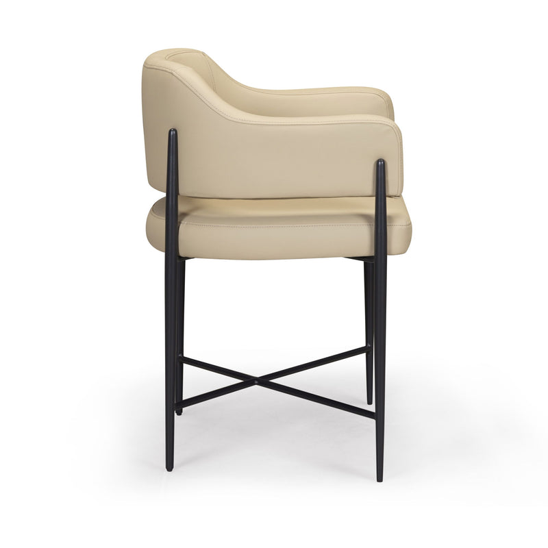Sezanne vegan leather taupe dining arm chair by TOV Furniture with sleek modern design and cushioned seat.