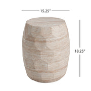 Beige travertine lightweight concrete side table by Noble House, suitable for indoor and outdoor use, with a sleek modern design.