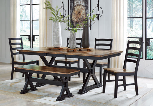 Signature Design by Ashley Wildenauer 6-piece dining room set with a table and six upholstered chairs in a modern wood finish.