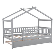 DreamHaus Creativity House Bed with twin size trundle, featuring playful house design and sturdy construction, perfect for kids’ bedrooms