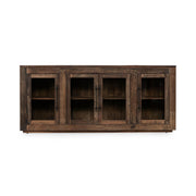 Natural wood Jett 4-door buffet cabinet by Classic Home, showcasing a spacious storage design with a sleek, modern style.