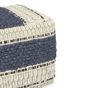 Handcrafted square accent pouf from Simpli-Home featuring a soft fabric cover and plush cushioning.