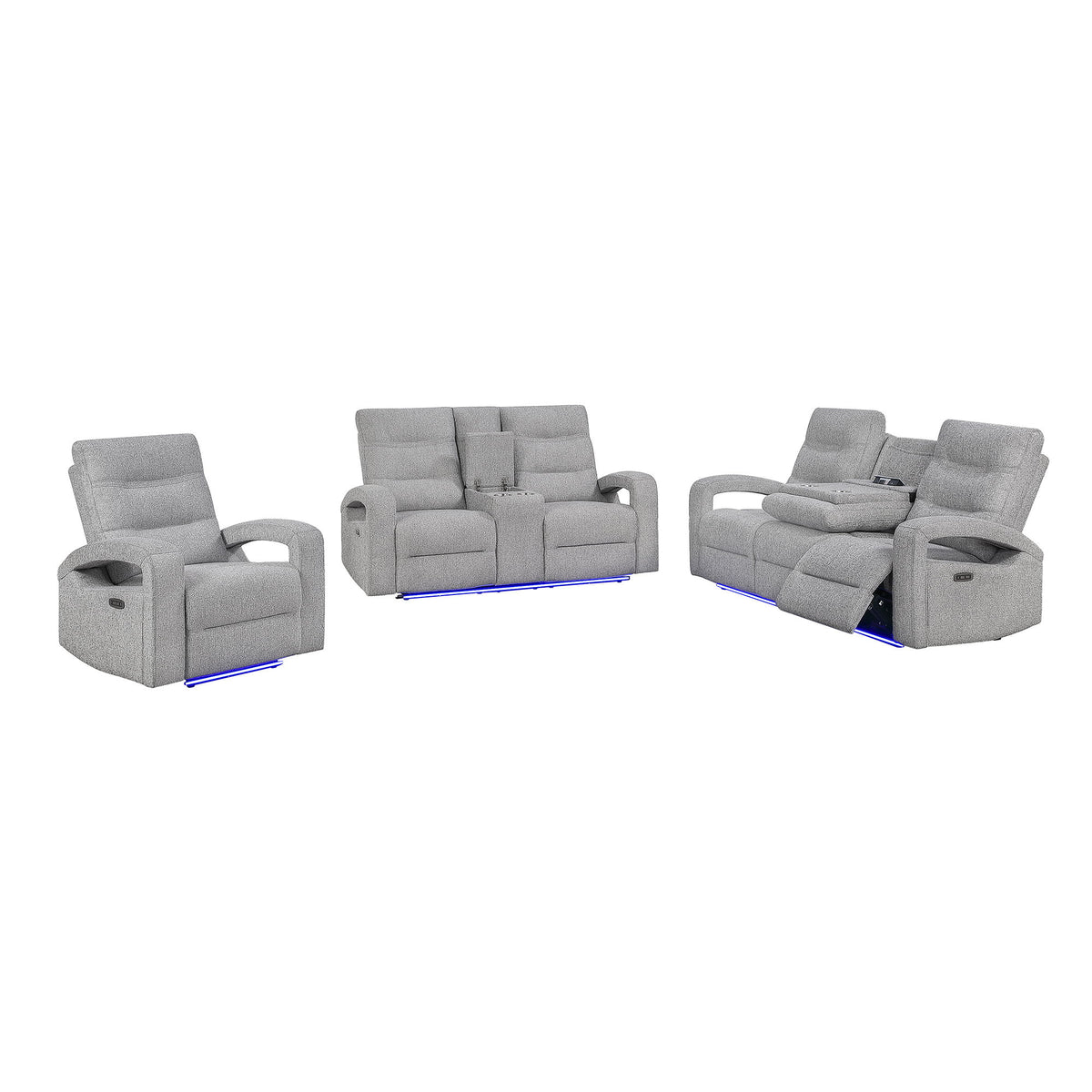 Isolde - Power Reclining Sofa, LED Lighting - Gray