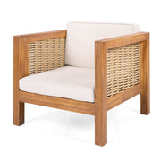Outdoor Club Chair With Rope Arm And Cushions - Beige / Teak - R&R Furniture Gallery (Fountain Valley, CA)