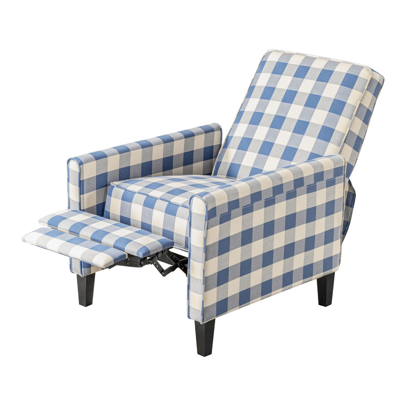 Buffalo Plaid Push Back Recliner Chair For Living Room - Blue / White