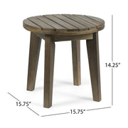 Noble House outdoor acacia wood side table with weather-resistant finish, featuring a sturdy design for patio or garden use.