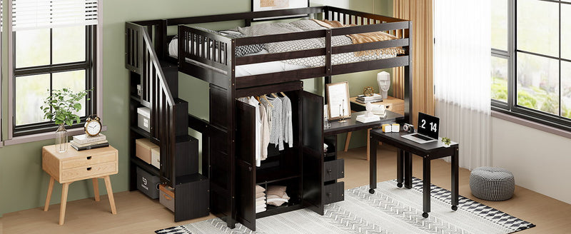 Loft Bed With Stairs, Bookshelf, Drawers, Desk & Wardrobe, Space Saving Multifunctional Furniture - R&R Furniture Gallery (Fountain Valley, CA)