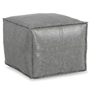 Simpli-Home Brody square accent pouf with neutral fabric upholstery, versatile for living room or bedroom decor.