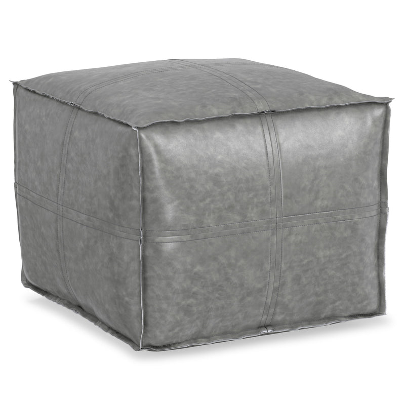 Simpli-Home Brody square accent pouf with neutral fabric upholstery, versatile for living room or bedroom decor.