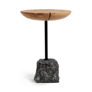 Classic Home Linden end table in natural wood and black finish, featuring a modern design with a rectangular top and sturdy legs.