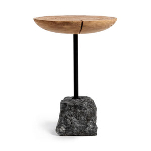 Classic Home Linden end table in natural wood and black finish, featuring a modern design with a rectangular top and sturdy legs.