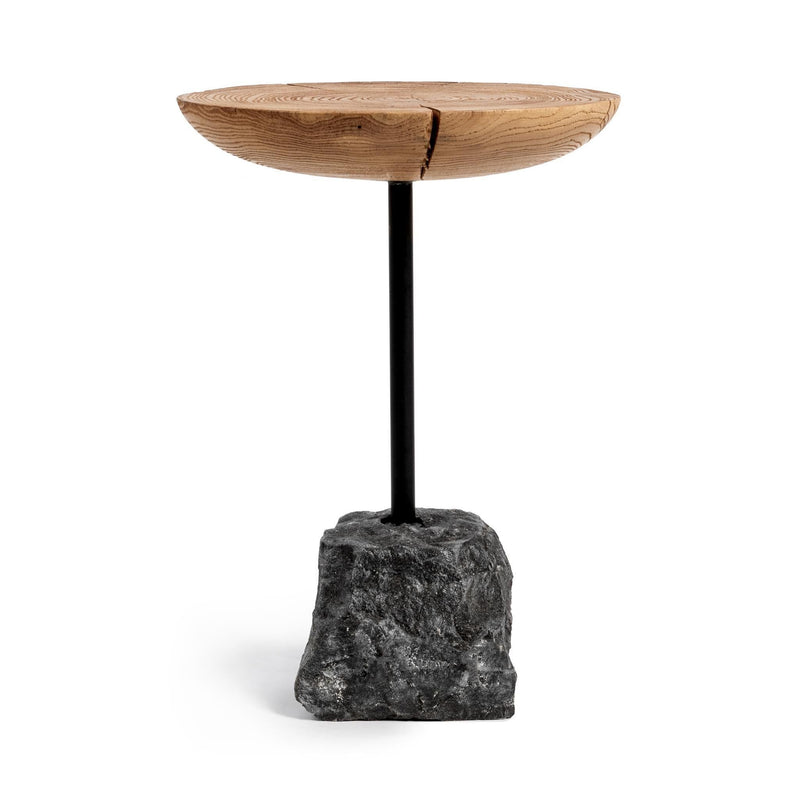 Classic Home Linden end table in natural wood and black finish, featuring a modern design with a rectangular top and sturdy legs.