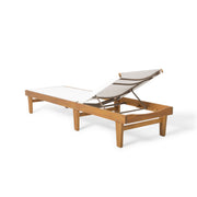 Outdoor Chaise Lounge With Acacia Wood Frame - White / Teak - R&R Furniture Gallery (Fountain Valley, CA)