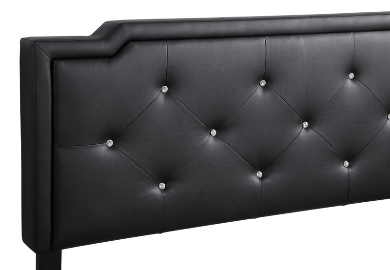 Button tufted upholstered bed by Glory Furniture with cozy, plush fabric and elegant tufted headboard for stylish bedroom decor.