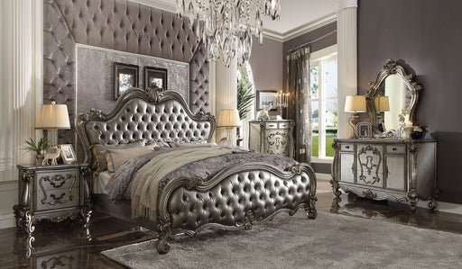 Versailles II - Queen Bed - Silver Synthetic Leather & Antique Platinum - R&R Furniture Gallery (Fountain Valley, CA)